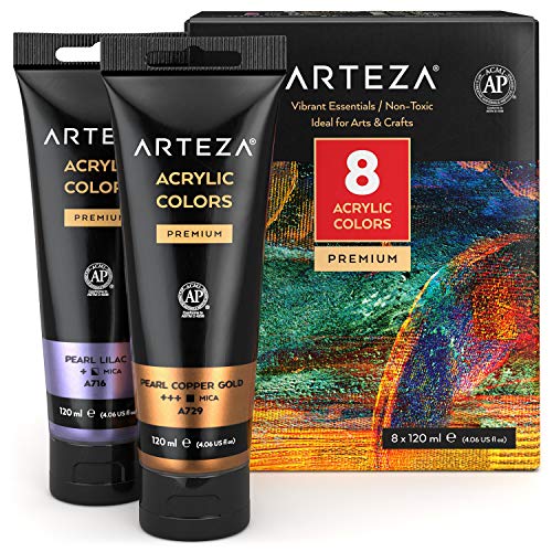 Акриловая краска Arteza Metallic, набор из 8 ярких. 