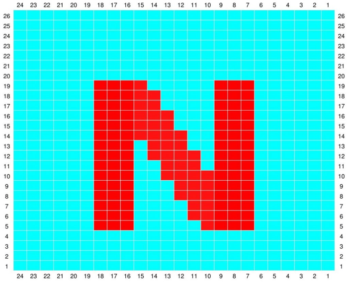 Схема вязания буквы n в технике интарсия