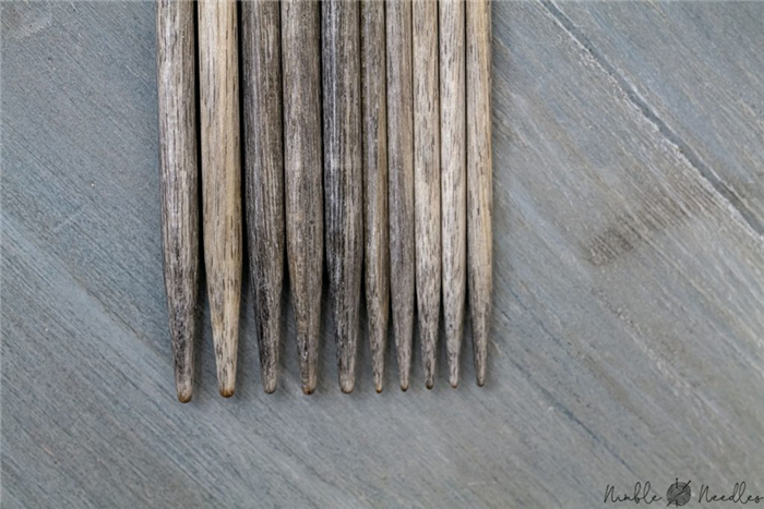 кончики двухконечных спиц lykke driftwood - хорошо закругленные, но с длинным сужением