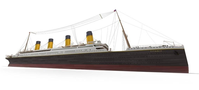 Изображение модели Титаника на белом фоне.